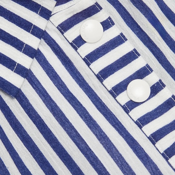 Frame The Snap Polo Striped Blue and White Top size M - Picture 11 of 13